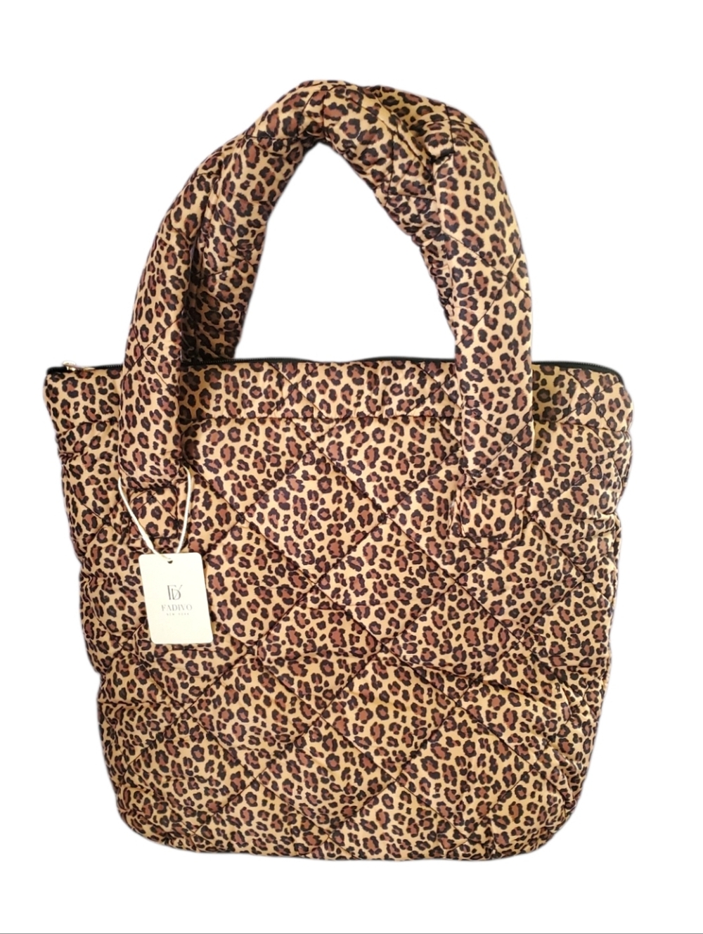 Quilted Brown Leopard Print "Puffer" Tote Bag